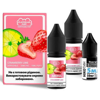 Набір рідини Flavorlab Disposable Puff 10 мл 65 мг Salt Strawberry Lime (Полуниця Лайм)
